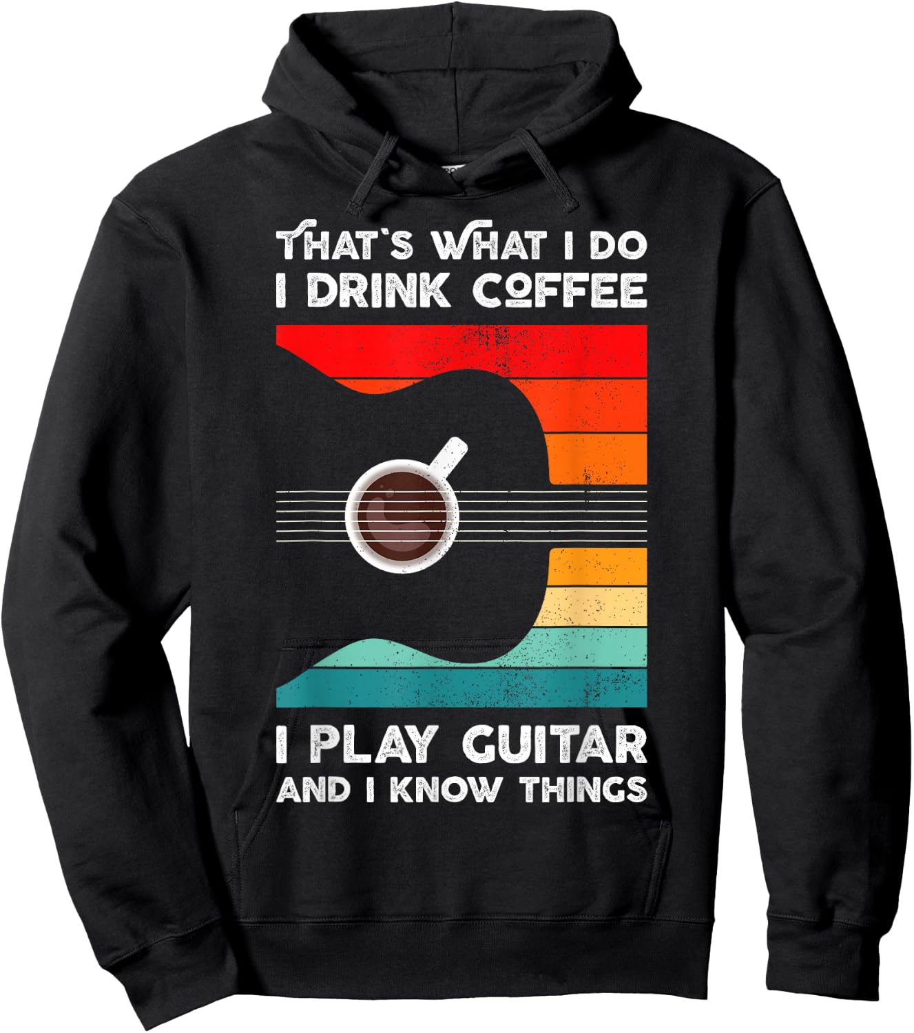 That's What I Do I Drink Coffee I Play Guitar Retro Style Hoodie - Hoodie | Black