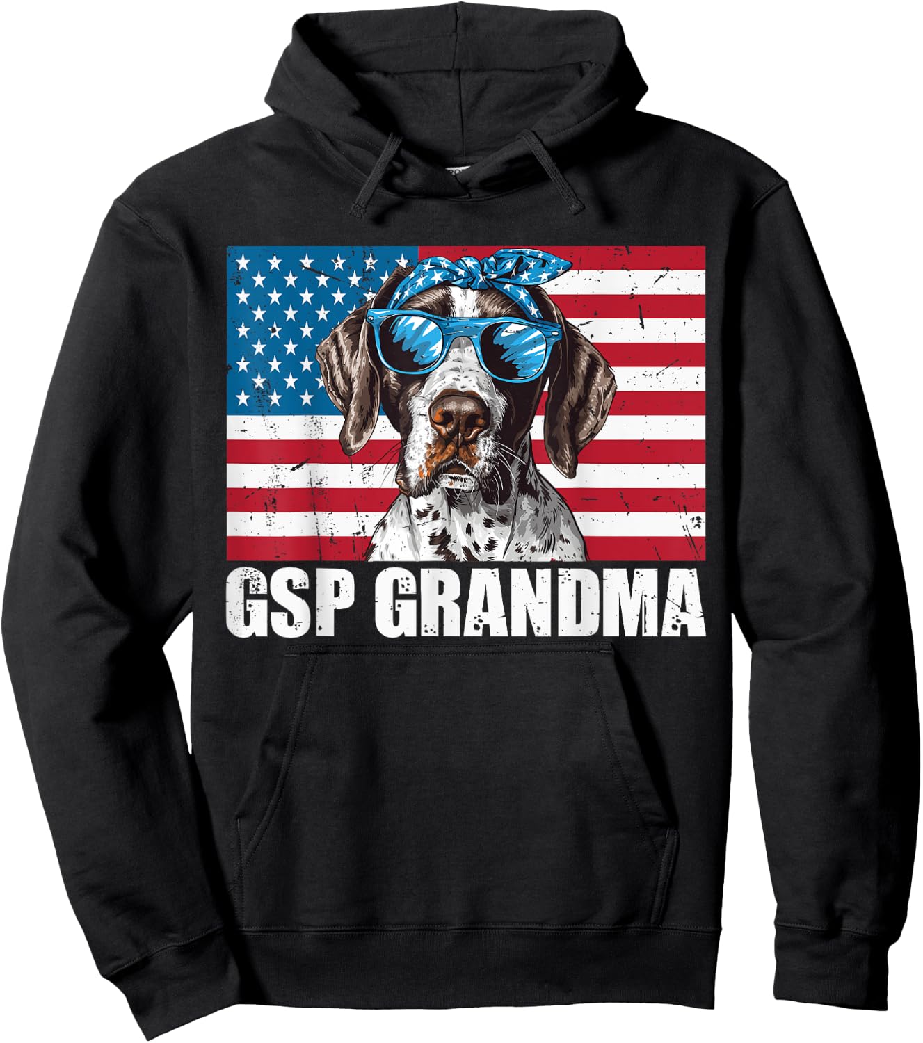 GSP Grandma German Shorthaired Pointer US Flag 4th of July Hoodie - Hoodie | Black