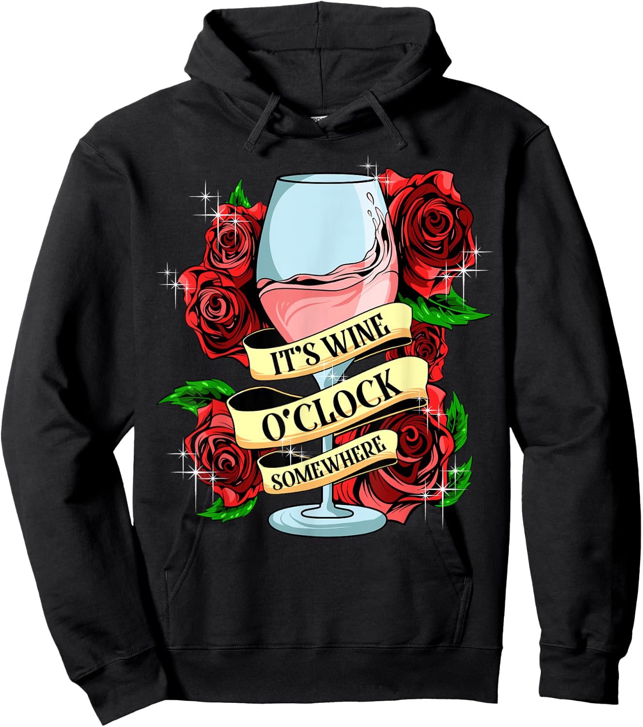 It's Wine O'Clock Somewhere Women's Funny Wine Lover Gift Hoodie - Hoodie | Black
