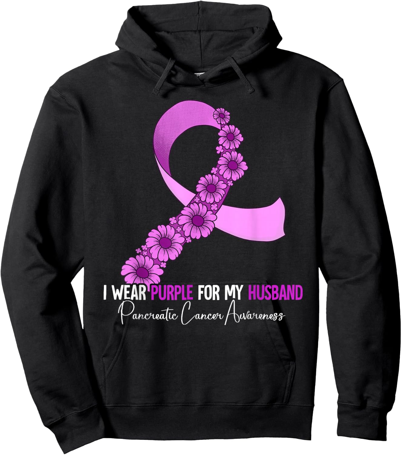 I Wear Purple For My Husband Pancreatic Cancer Awareness Hoodie - Hoodie | Black
