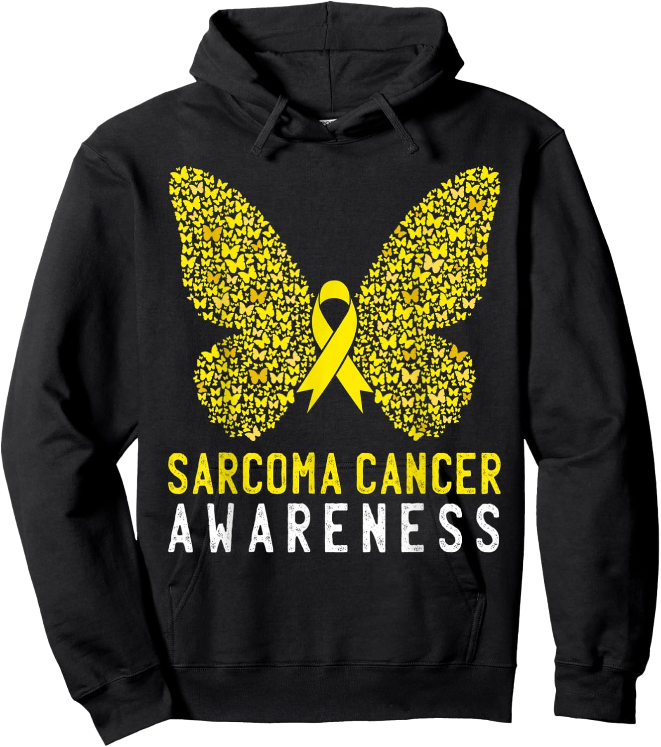 Butterfly Sarcoma Cancer Awareness Yellow Ribbon Support Hoodie - Hoodie | Black