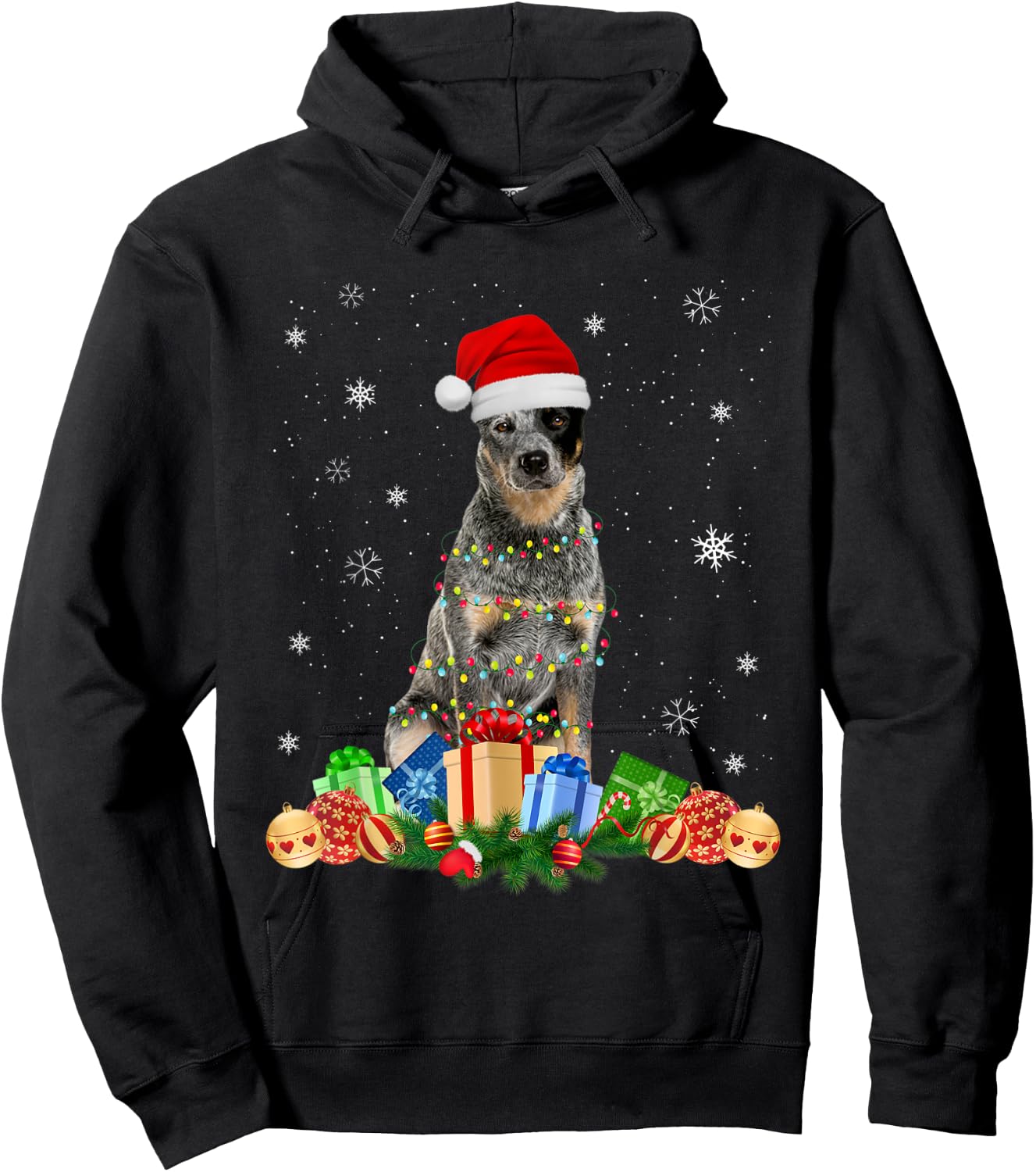 Australian Cattle Dog Christmas Lights Puppy Dog Lover Women Kids Hoodie - Hoodie | Black