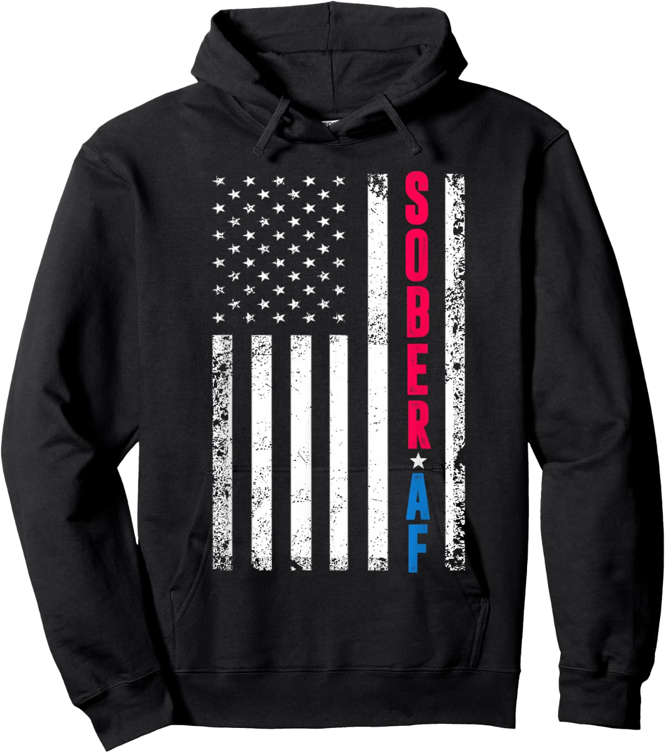 Sober AF US Flag Support Sobriety Cause, Recovery Sober Hoodie - Hoodie | Black