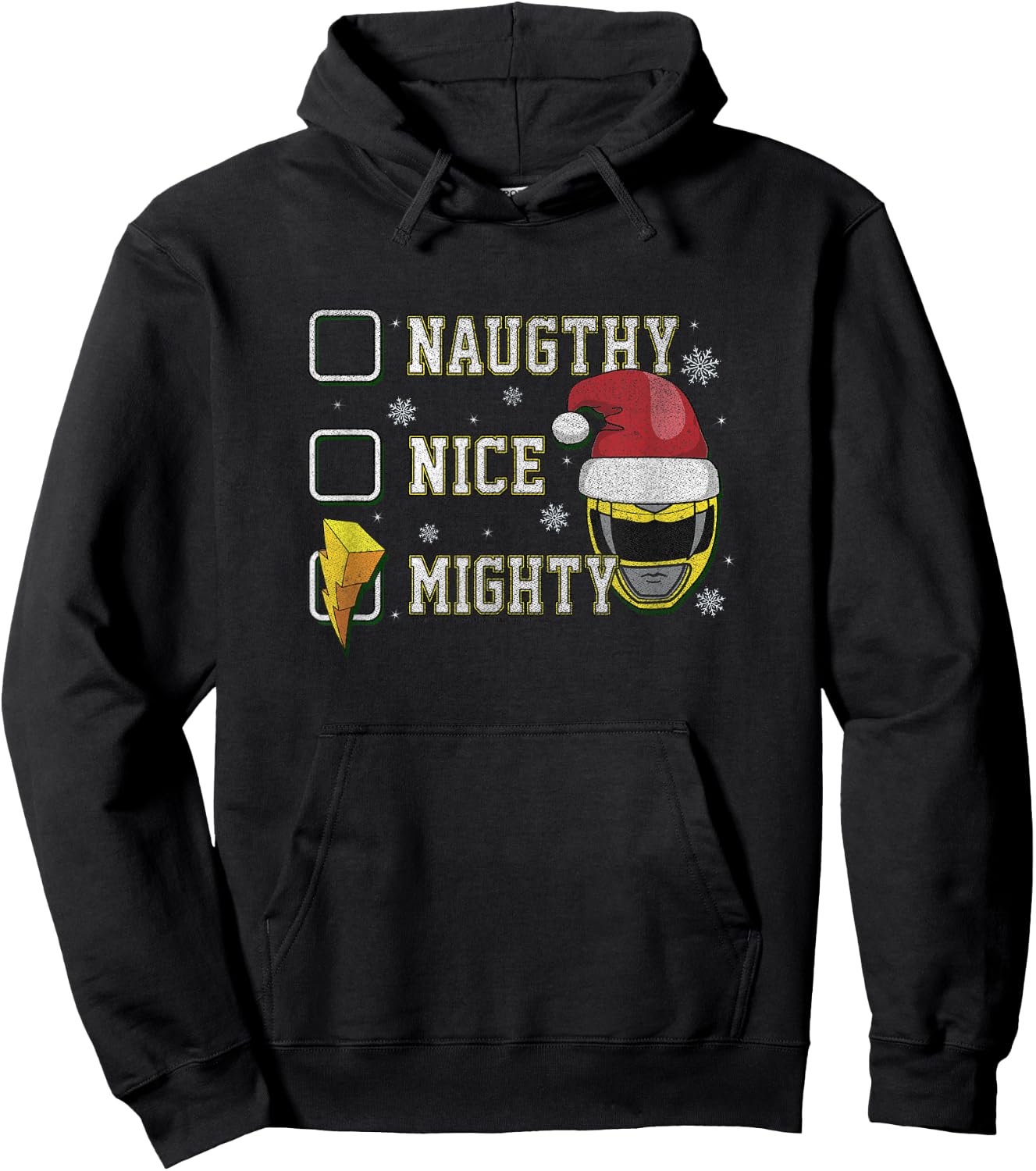 Power Rangers Christmas Naughty Nice Mighty Yellow Ranger Hoodie - Hoodie | Black