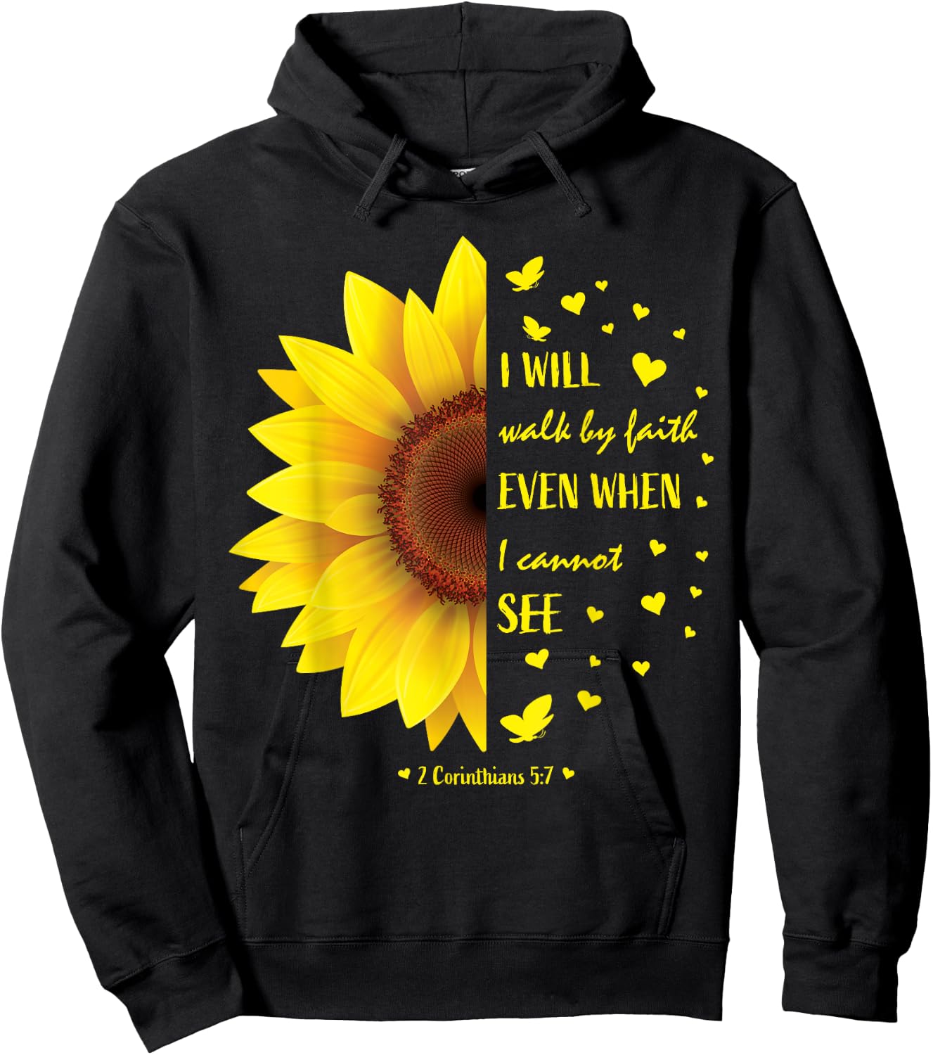 Walk by Faith Not By Sight Christian Religious Sunflower Hoodie - Hoodie | Black