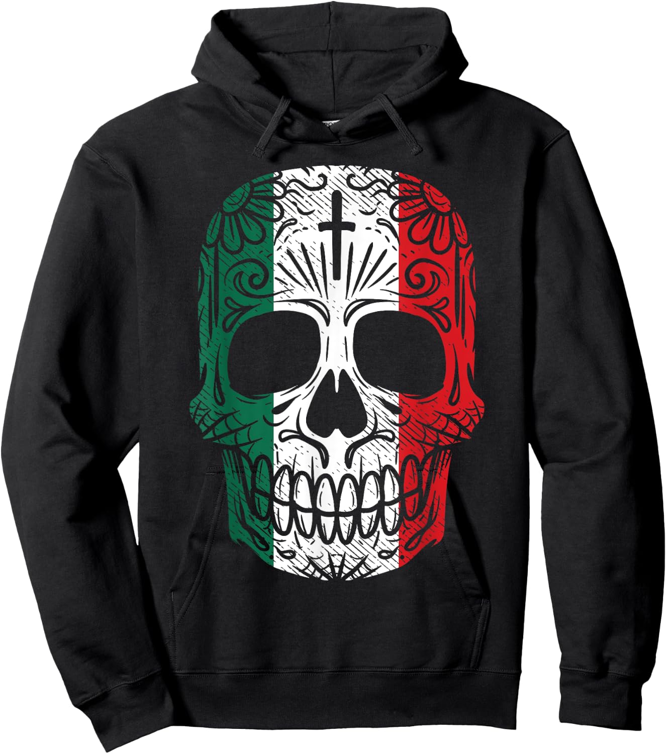 Sugar Skull Mexican Flag Cinco De Mayo Dia De Los Muertos Hoodie - Hoodie | Black