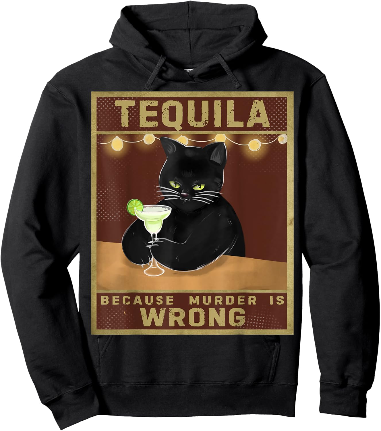 Tequila Because Murder is Wrong Alcohol Cat Hoodie - Hoodie | Black