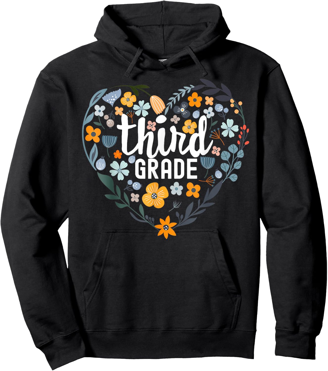 Third 3rd Grade Floral Heart Back To School Wildflower Women Hoodie - Hoodie | Black