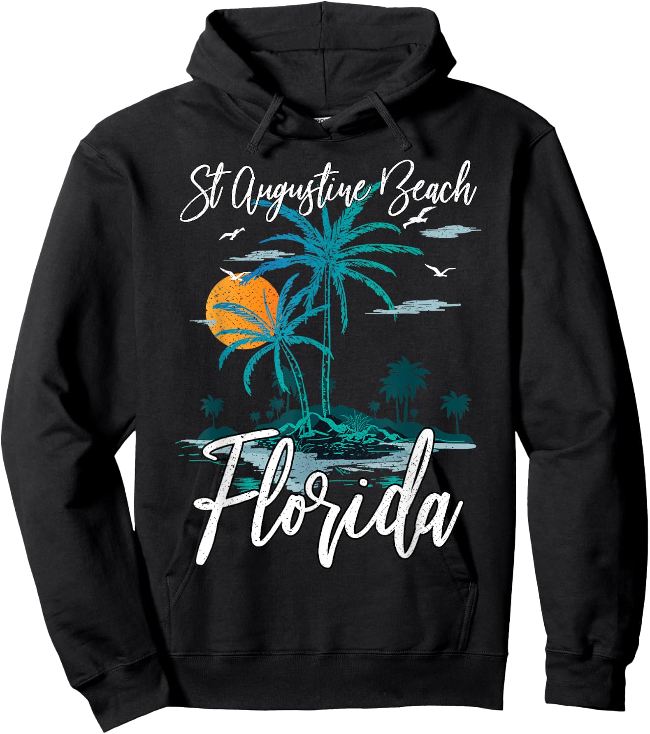 Family Vacation Retro Sunset Florida St Augustine Beach Men Women Kids Hoodie - Hoodie | Black