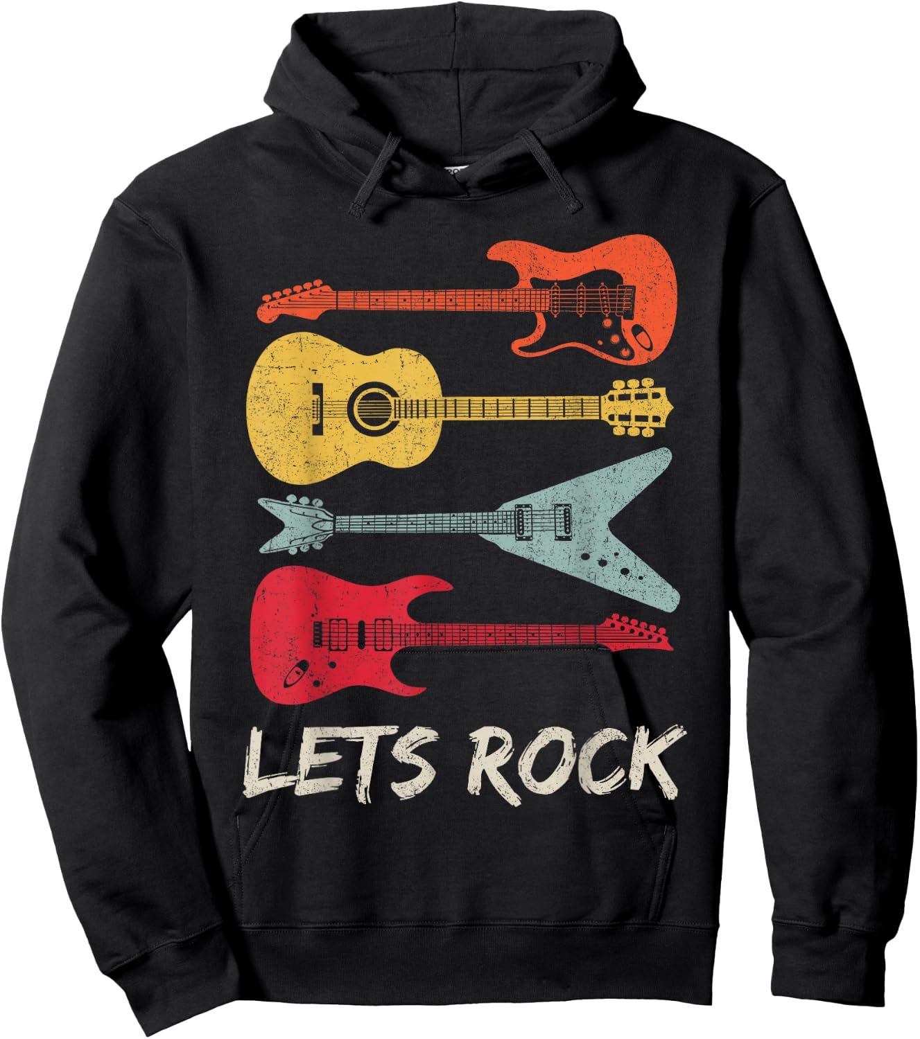 Lets Rock n Roll Guitar Retro Gift Men Women Hoodie - Hoodie | Black