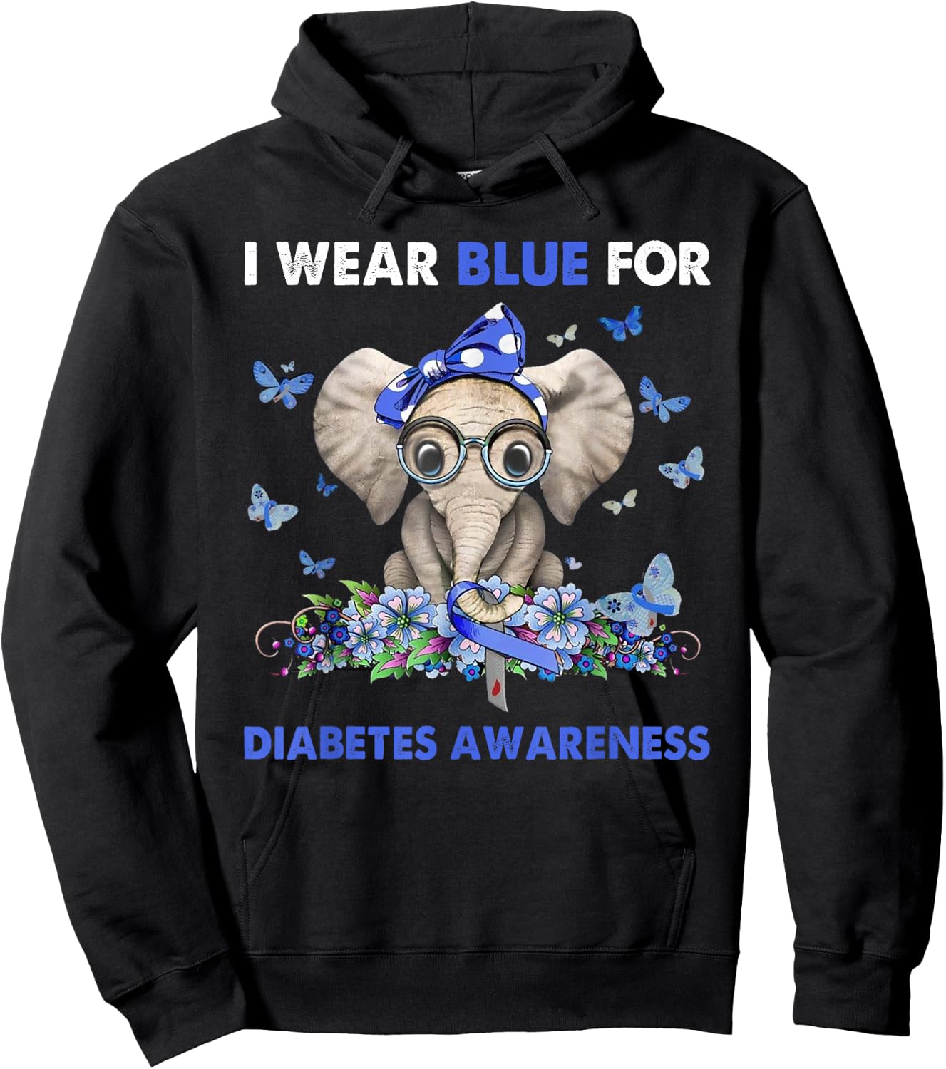 I wear blue for diabetes awareness elephants Hoodie - Hoodie | Black