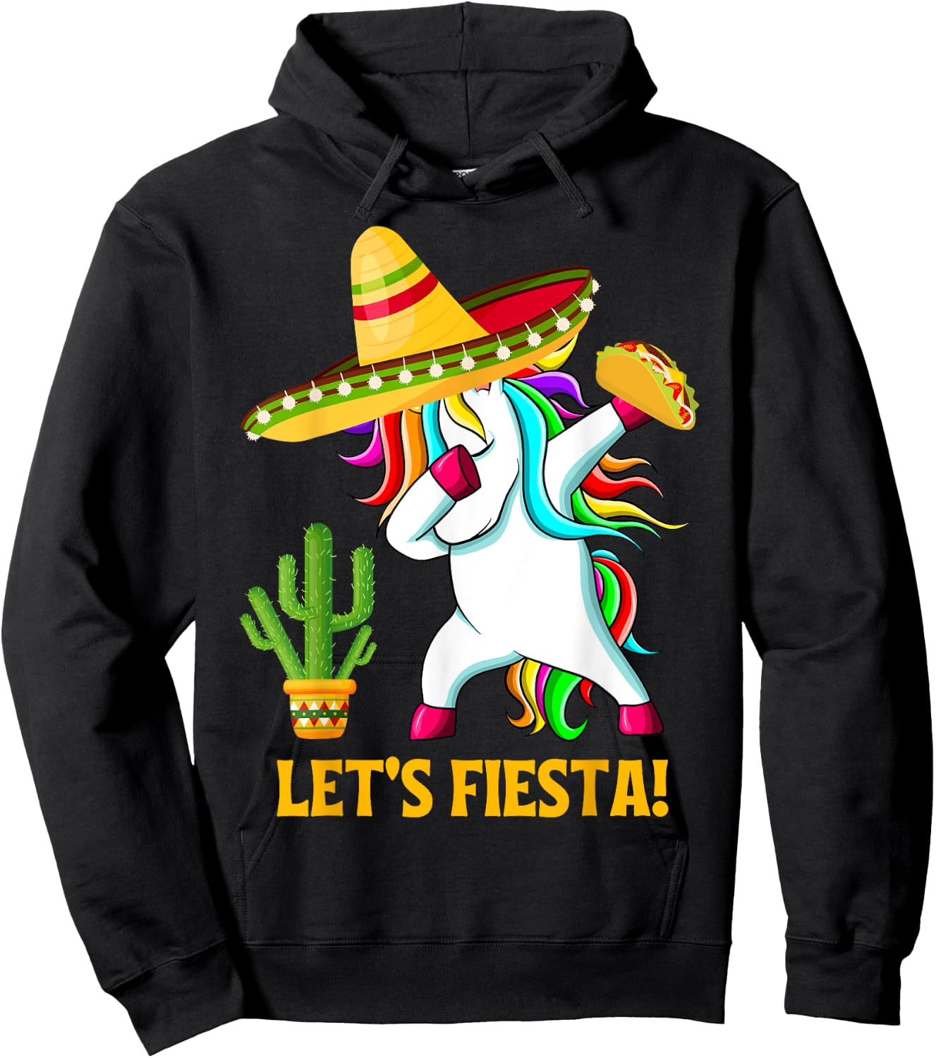 Dabbing Unicorn Funny Cinco de Mayo Kids Girls Let's Fiesta Hoodie - Hoodie | Black