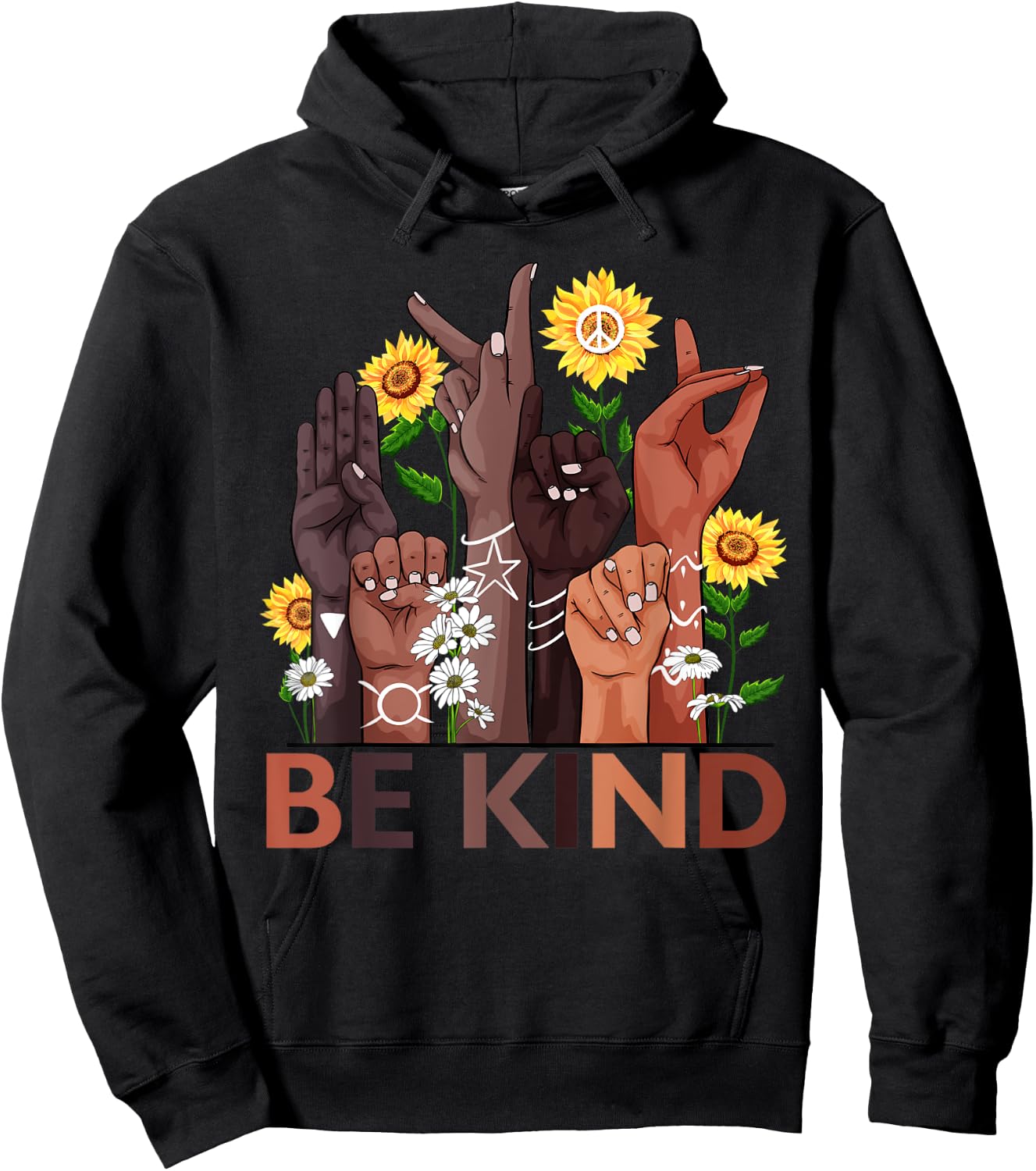 Be Kind Hand Sign Language Teachers Melanin Interpreter ASL Hoodie - Hoodie | Black