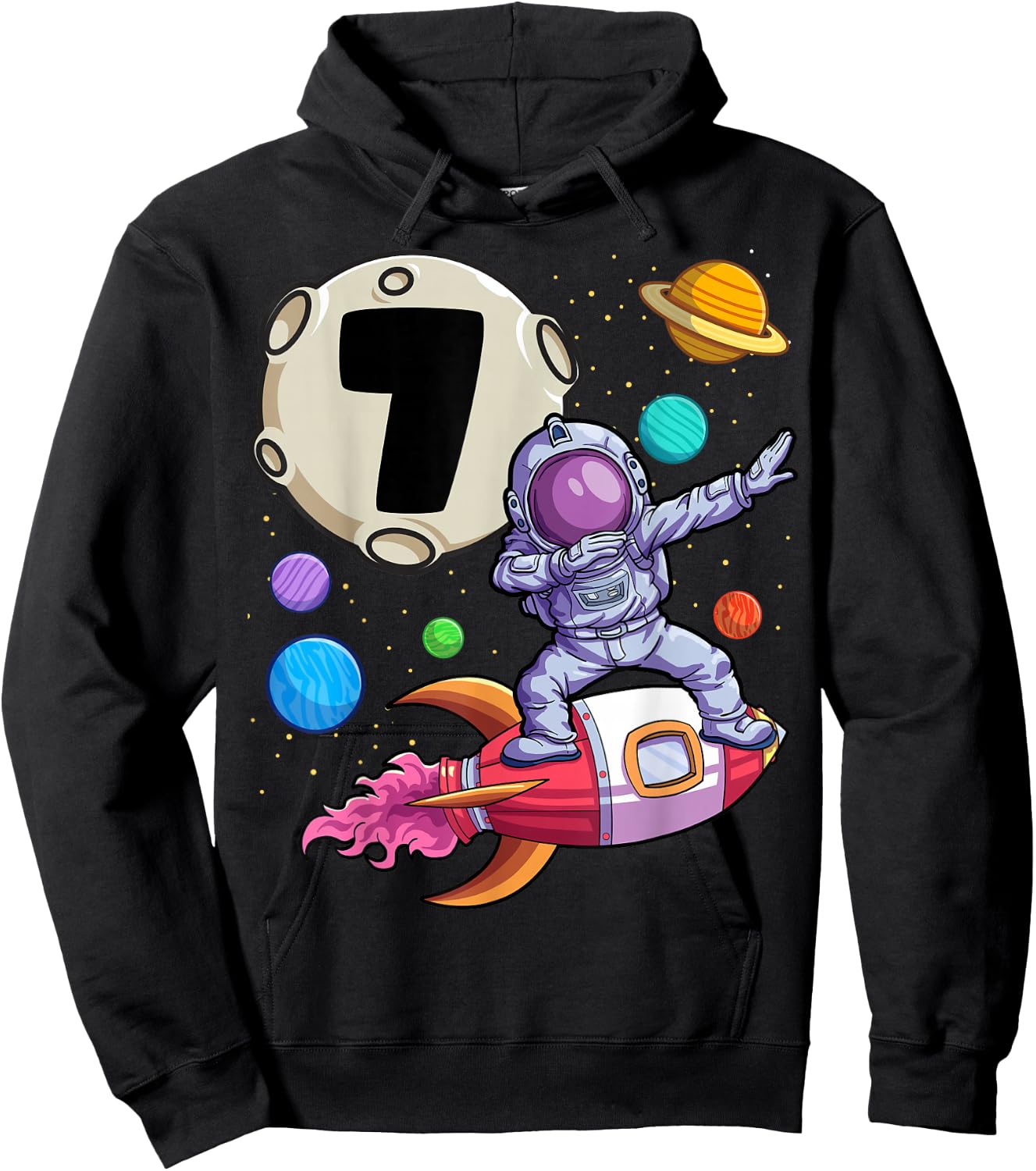 Dabbing Astronaut 7 Yrs Old Birthday Boy Space 7th Birthday Hoodie - Hoodie | Black