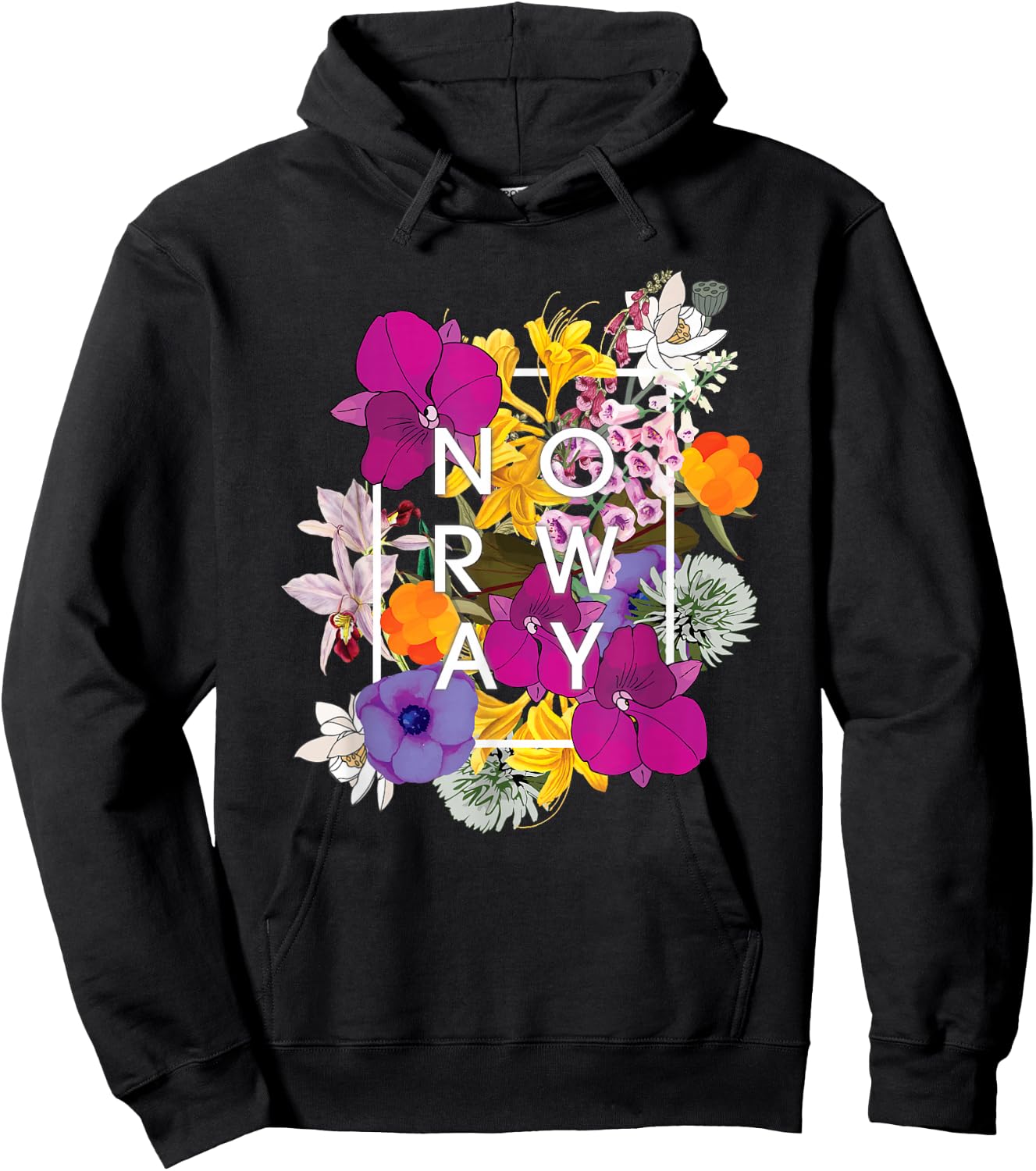 Flowers of Norway Word Art - Norwegian Pride Hoodie - Hoodie | Black