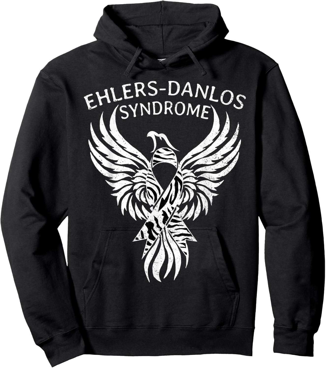 Fighter Ehlers-Danlos Syndrome EDS Awareness Zebra Ribbon Hoodie - Hoodie | Black