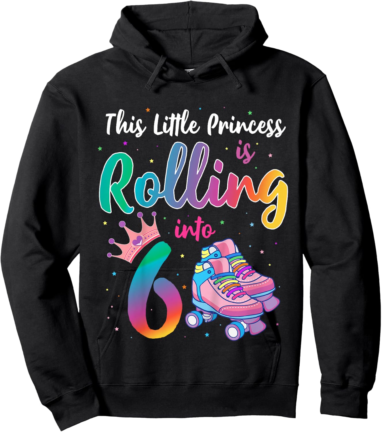 Roller Skate Birthday Shirt 6 Year Old Princess Party Outfit Hoodie - Hoodie | Black