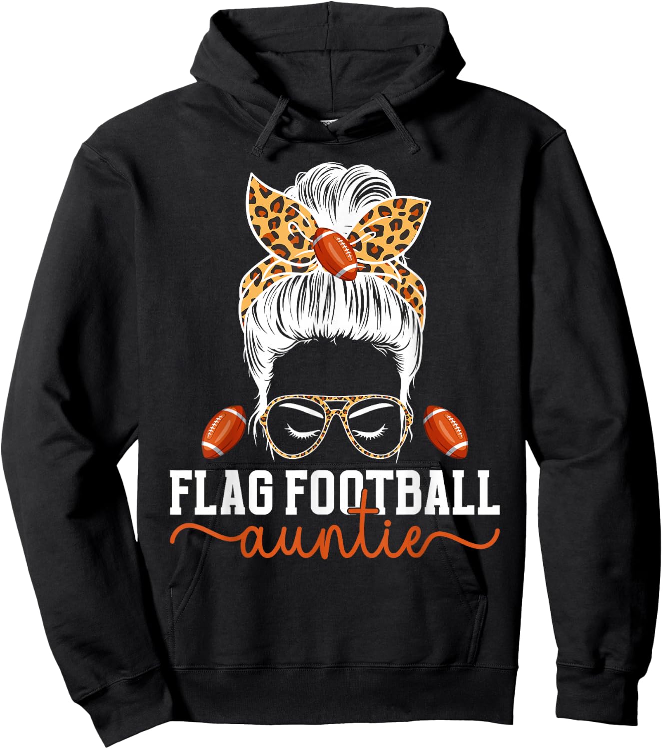 Flag Football Auntie Messy Bun Flag Football Player Aunt Hoodie - Hoodie | Black