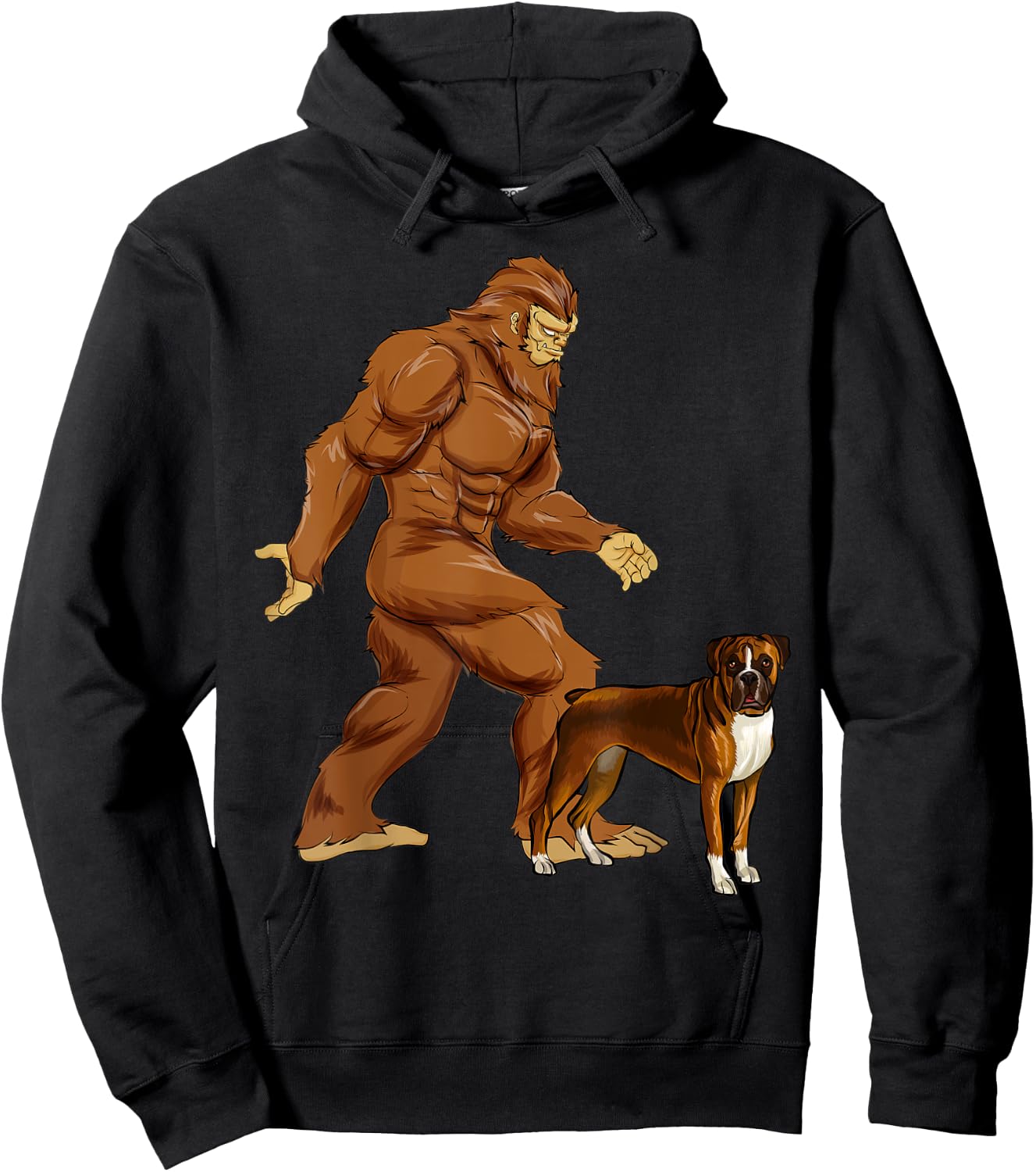 Funny Bigfoot Walking Boxer Sasquatch Dog Women Kids Hoodie - Hoodie | Black