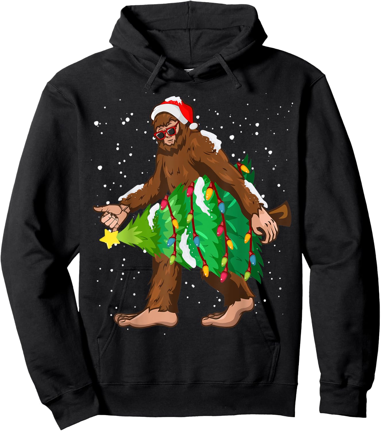 Bigfoot Christmas Santa Hat Xmas Tree Men Women Kids Pajama Hoodie - Hoodie | Black
