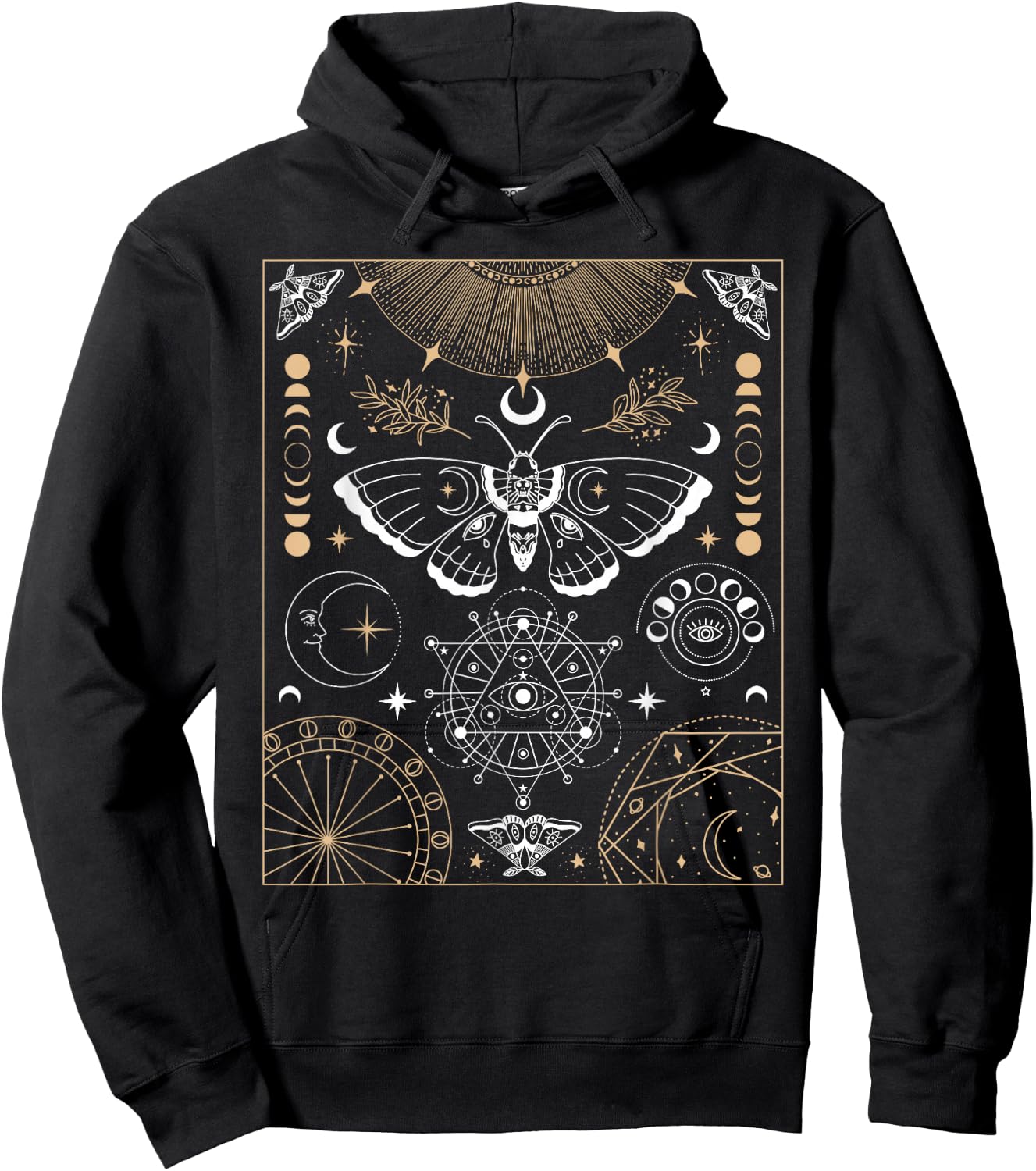 Luna Moth Moon Phases Witchy Dark Academia Aesthetic Hoodie - Hoodie | Black