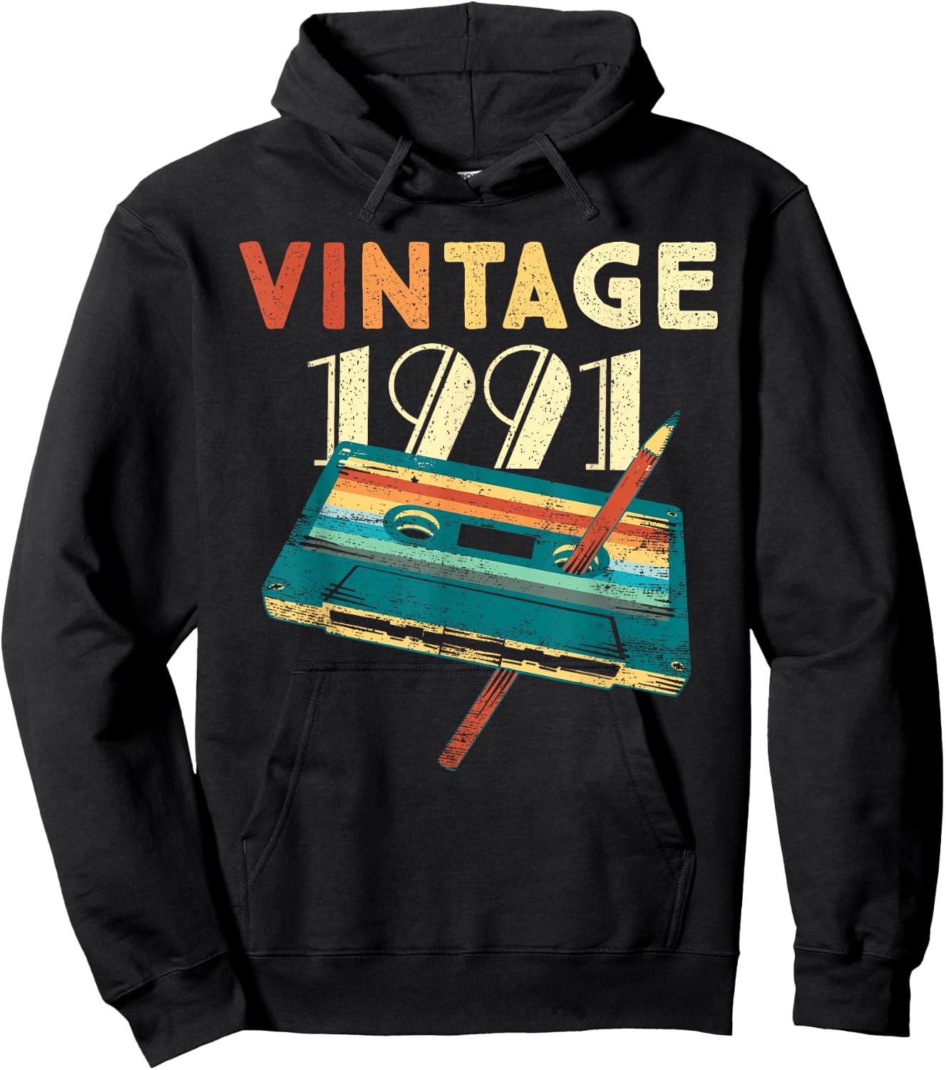 Vintage 1991 Music Cassette 34th Birthday Gifts 34 Years Old Hoodie - Hoodie | Black