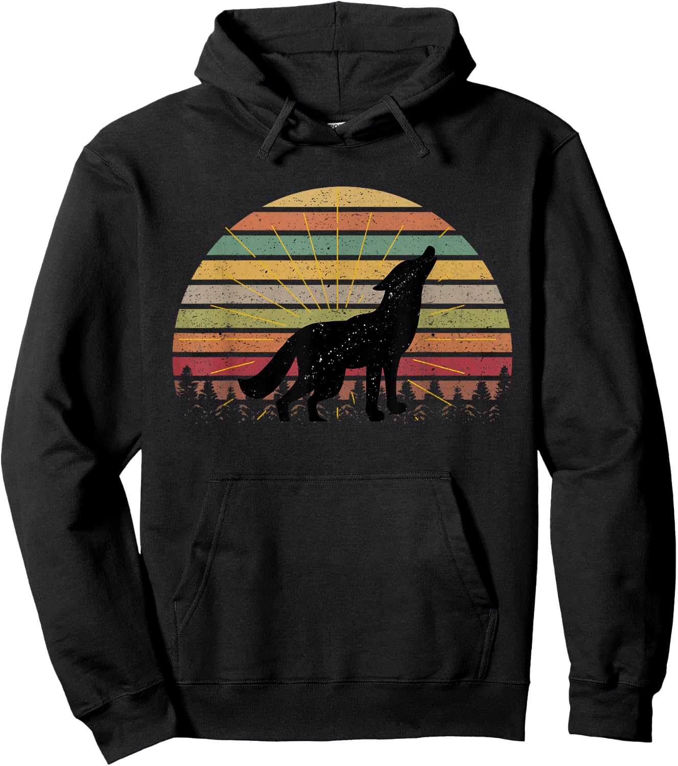 Vintage Retro Silhouette Wolves Wolf Howling At Moon Hoodie - Hoodie | Black