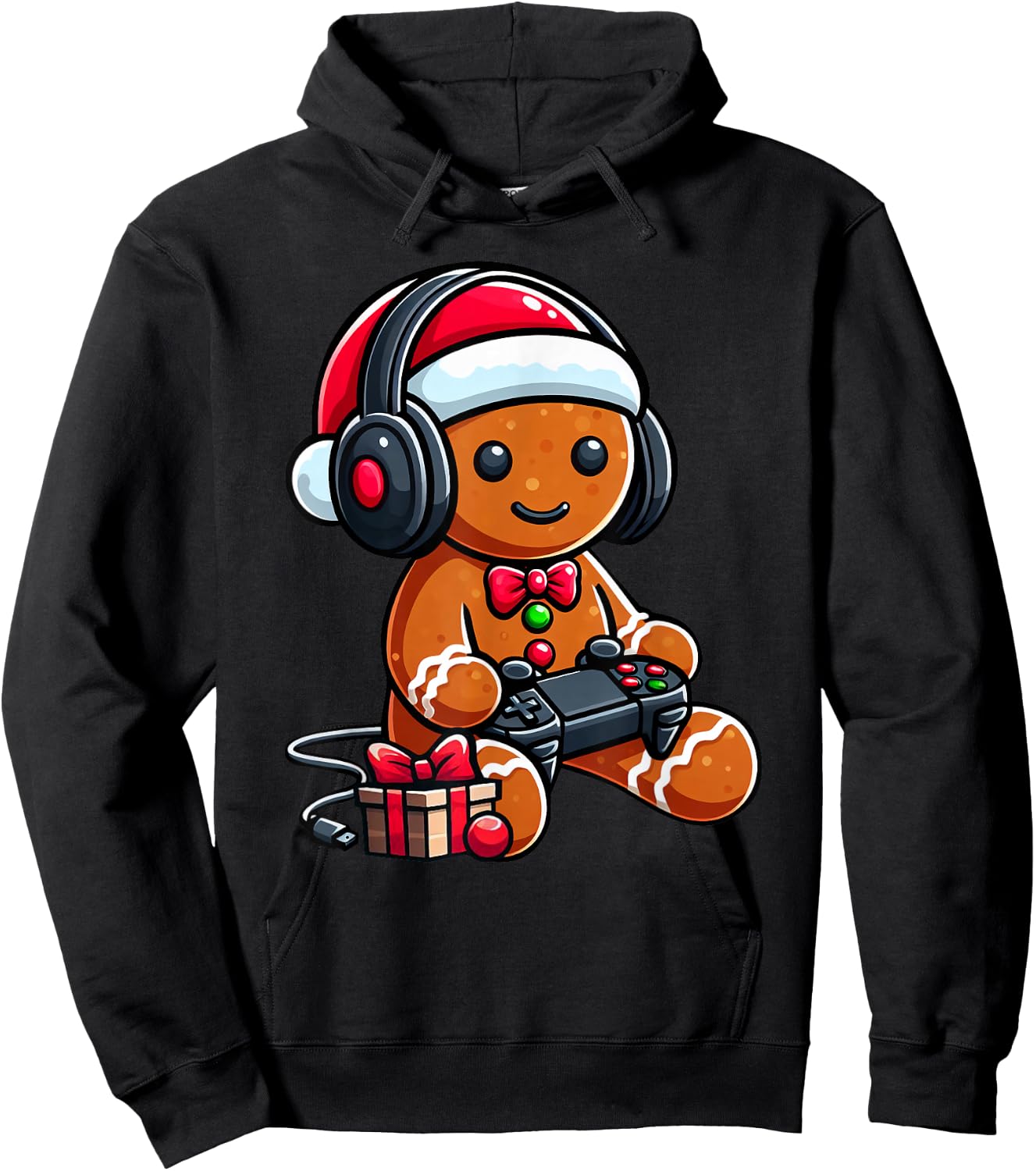Funny Christmas Gamer Gingerbread Xmas Gaming Men Boys Kids Hoodie - Hoodie | Black
