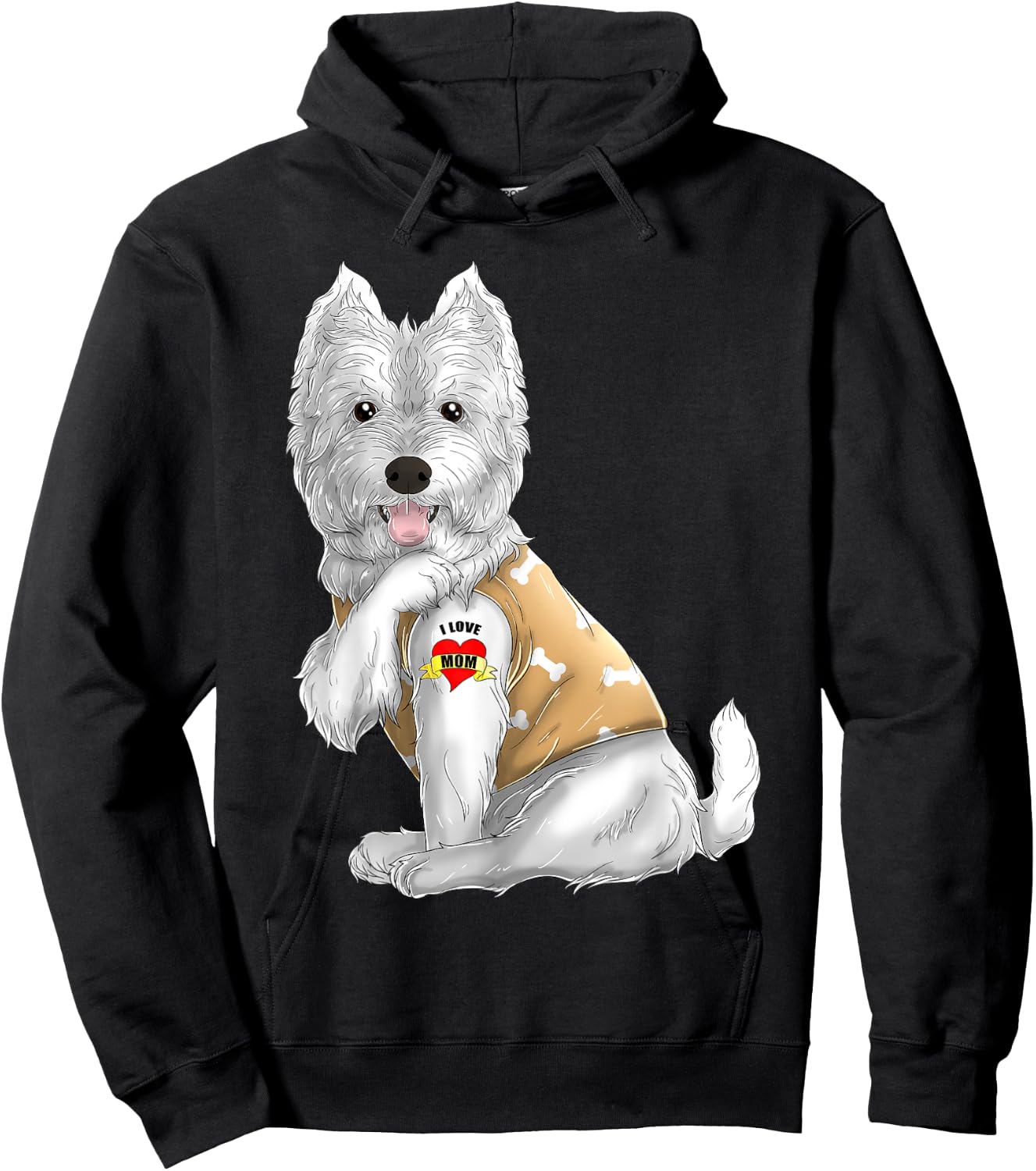 Westie I Love Mom Tattoo Dog Shirt Funny Mother's Day Gift Hoodie - Hoodie | Black