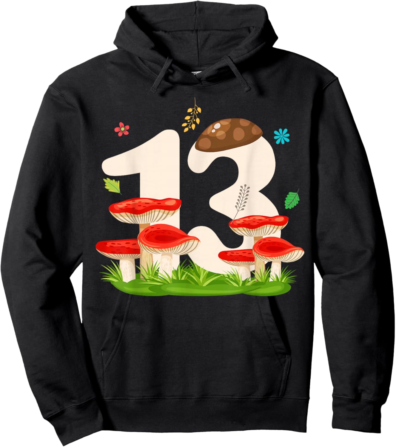 Cool 13 Mushroom 13th Bday Party 13 Years Old Hoodie - Hoodie | Black