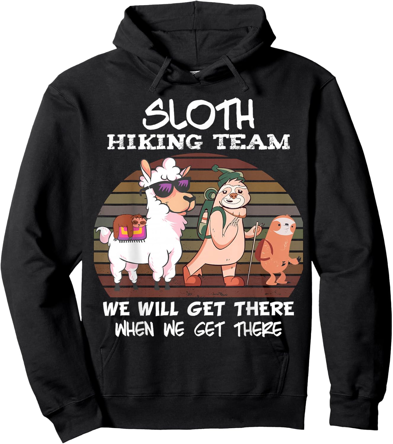 Sloth Hiking Team Sloth Llama Hiking Mountaineering Mountains Hoodie - Hoodie | Black