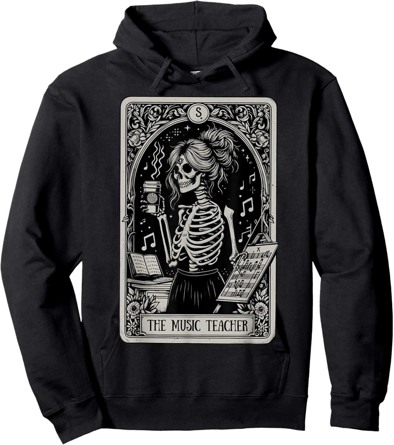 Funny Skeleton Music Teacher Tarot Card Halloween Musician Hoodie - Hoodie | Black