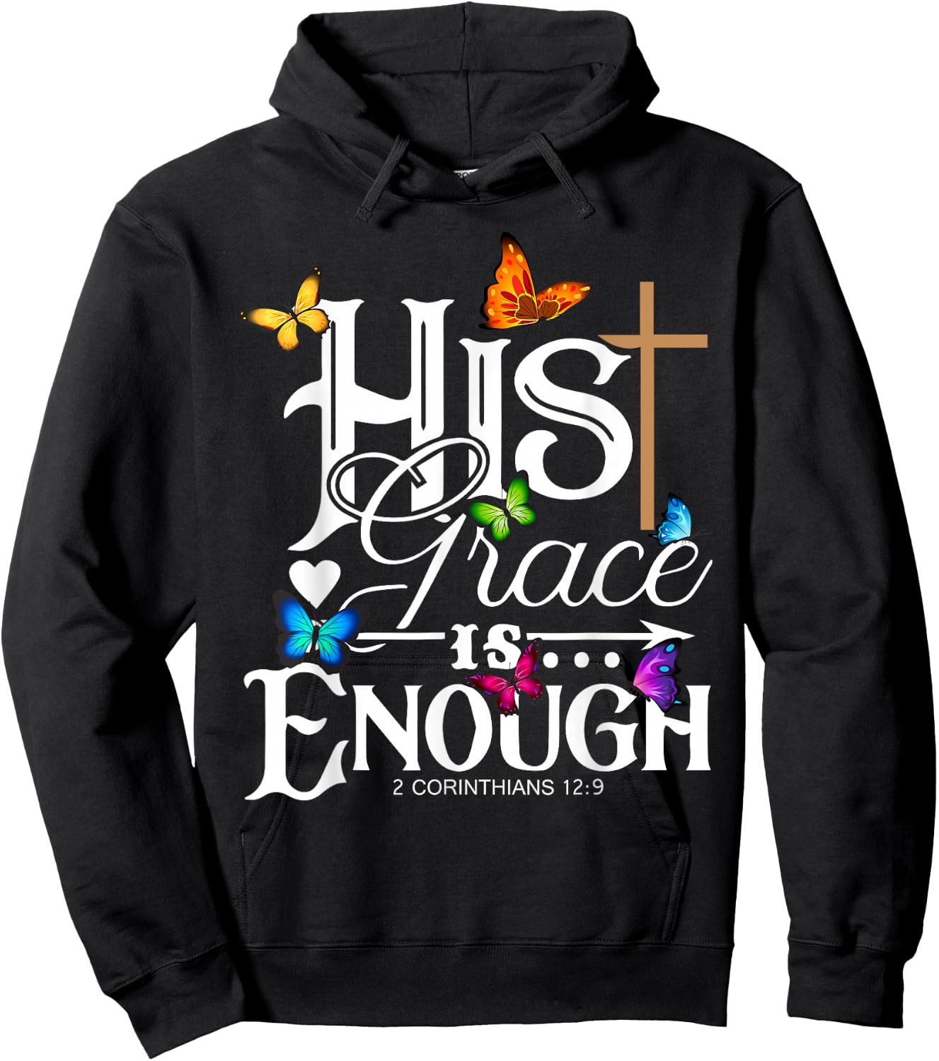 His Grace Is Enough - Butterfly Art - Religious Hoodie - Hoodie | Black