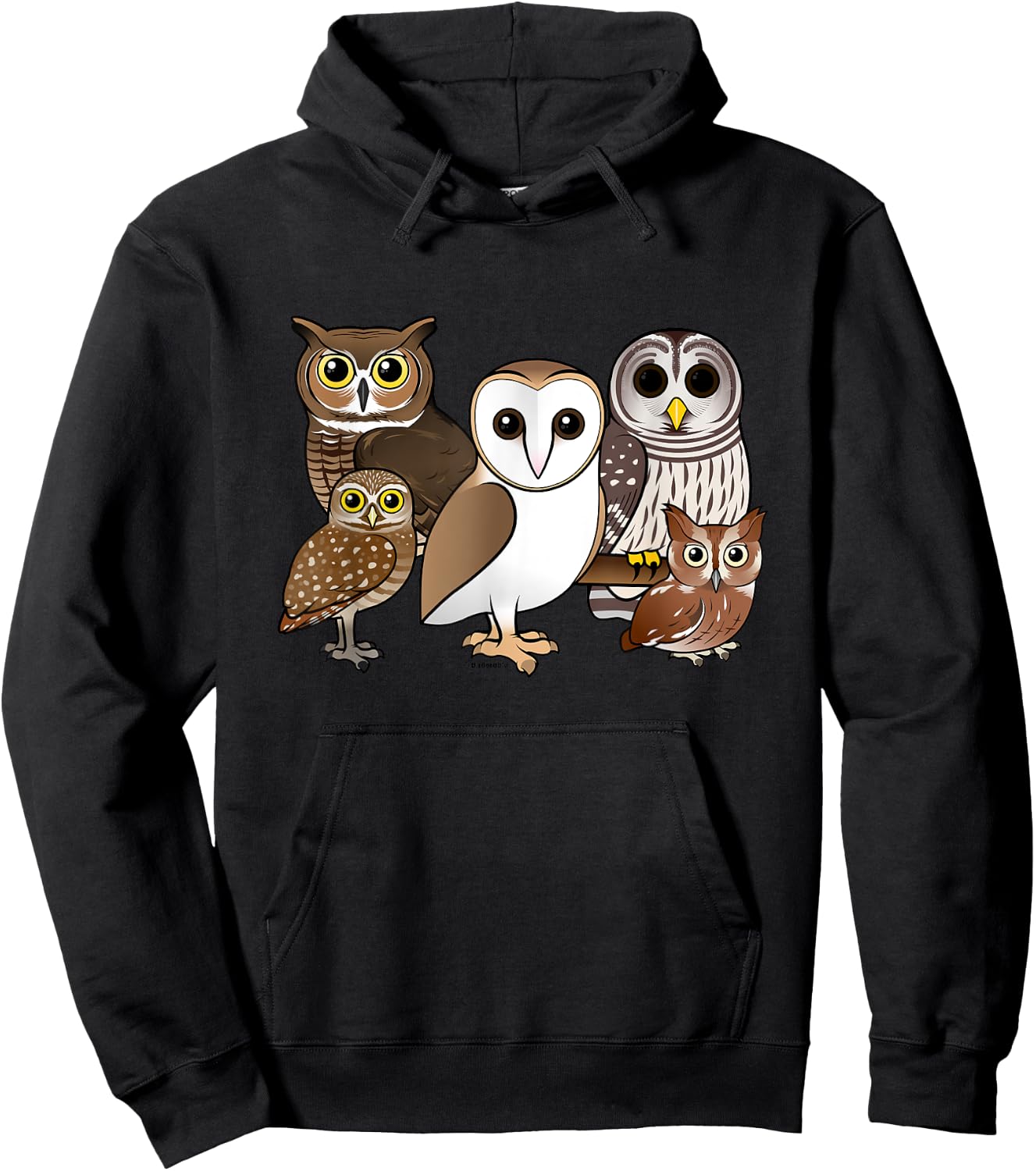 Five Different Birdorable Cartoon Owls | North America Owls Hoodie - Hoodie | Black