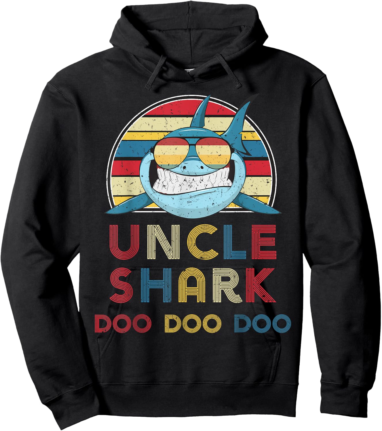 Retro Vintage Uncle Shark Gift Father Men Dad Hoodie - Hoodie | Black