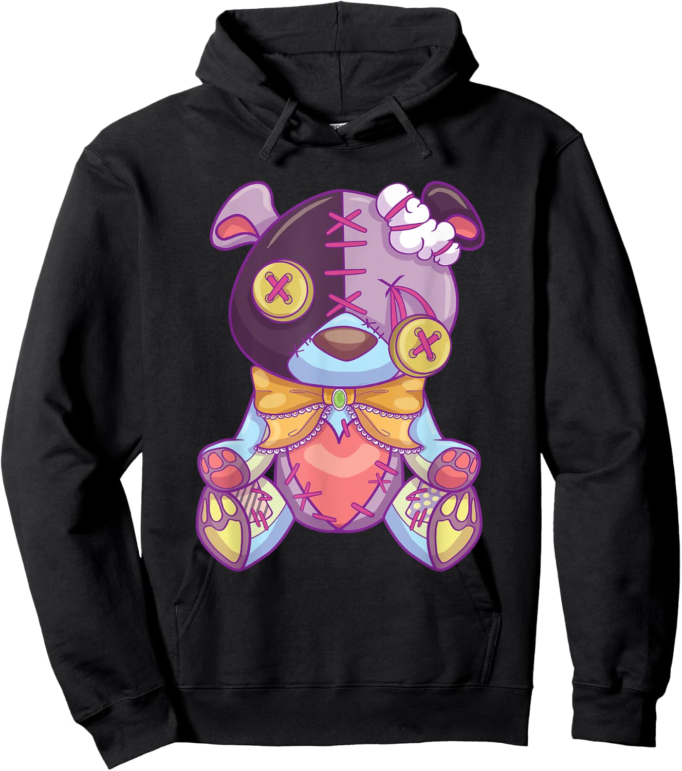 Pastel Goth Teddy Bear Japanese Anime Kawaii Menhera Hoodie - Hoodie | Black