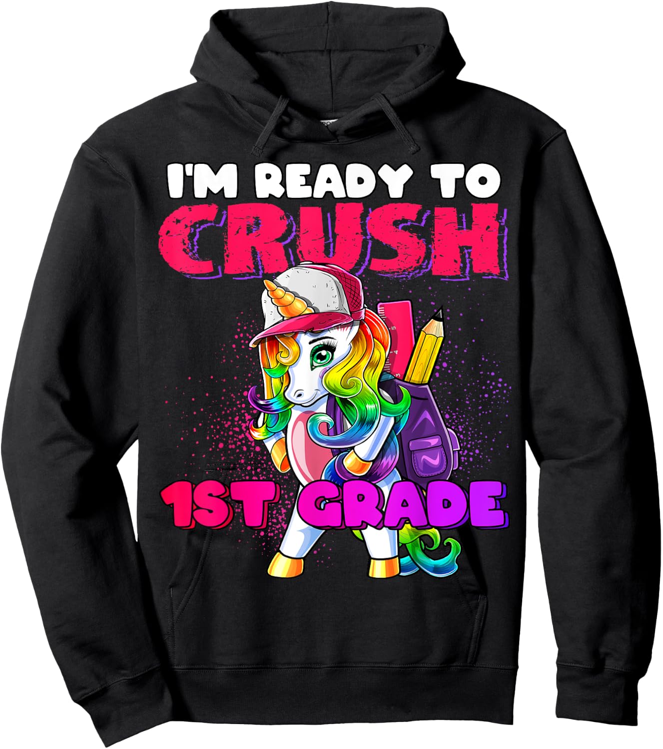 Crush 1st Grade Unicorn Backpack Back to School Girls Hoodie - Hoodie | Black