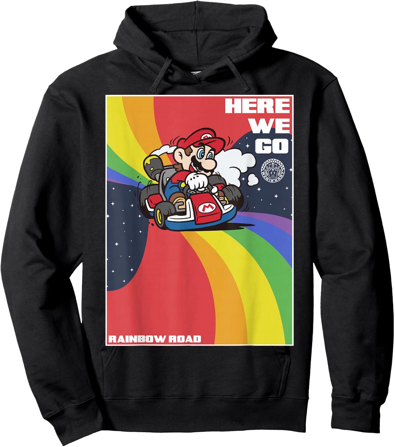 Mario Kart Pride Mario Here We Go Rainbow Road Poster Small Hoodie - Hoodie | Black