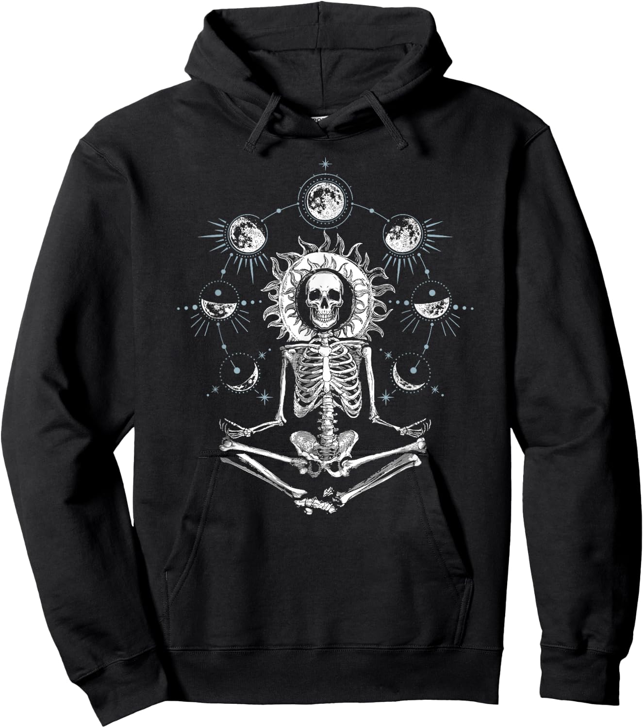 Skeleton Doing Yoga Design or Men Moon Phase Hoodie - Hoodie | Black