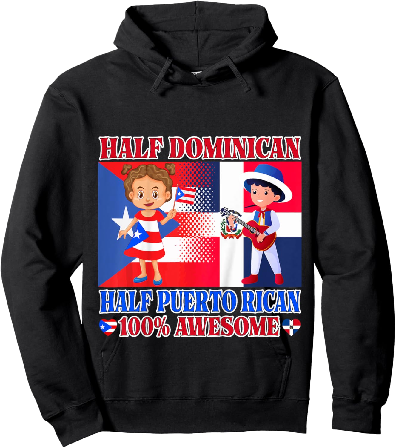Half Puerto Rican Half Dominican Republic Flag Toddler Girls Hoodie - Hoodie | Black