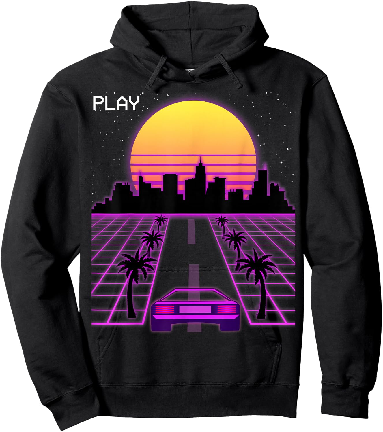 Vaporwave Sunset Synthwave Cyberpunk Outrun 80s Men Women Hoodie - Hoodie | Black