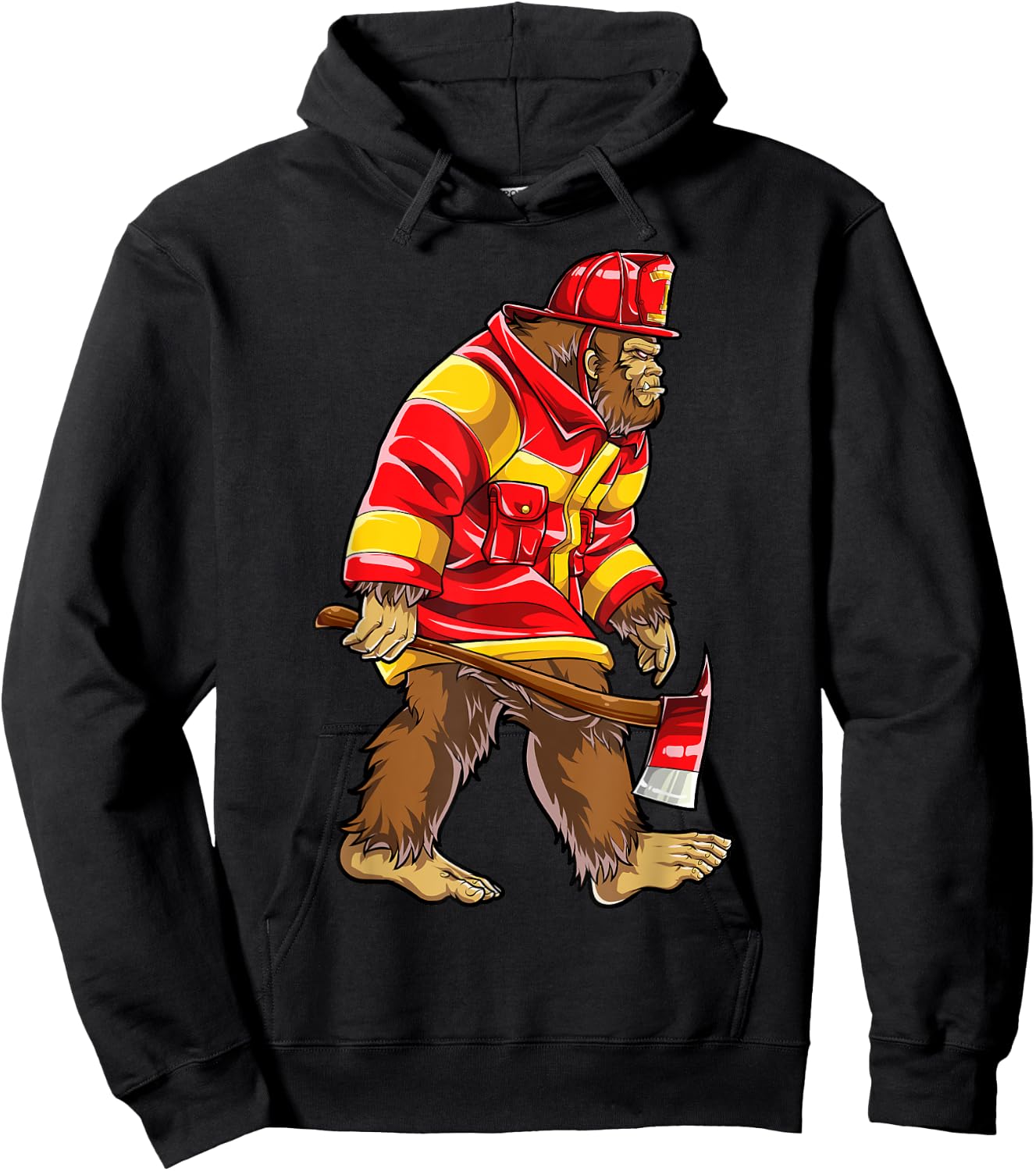 Bigfoot Firefighter Men Thin Red Line Sasquatch Lovers Funny Hoodie - Hoodie | Black