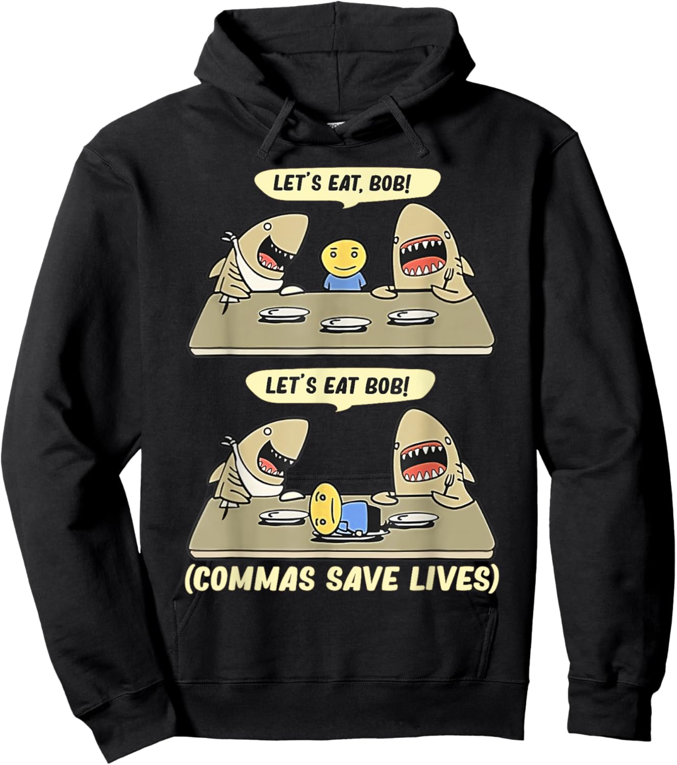 Shark Lets Eat Funny English Grammar Commas Punctuation Hoodie - Hoodie | Black