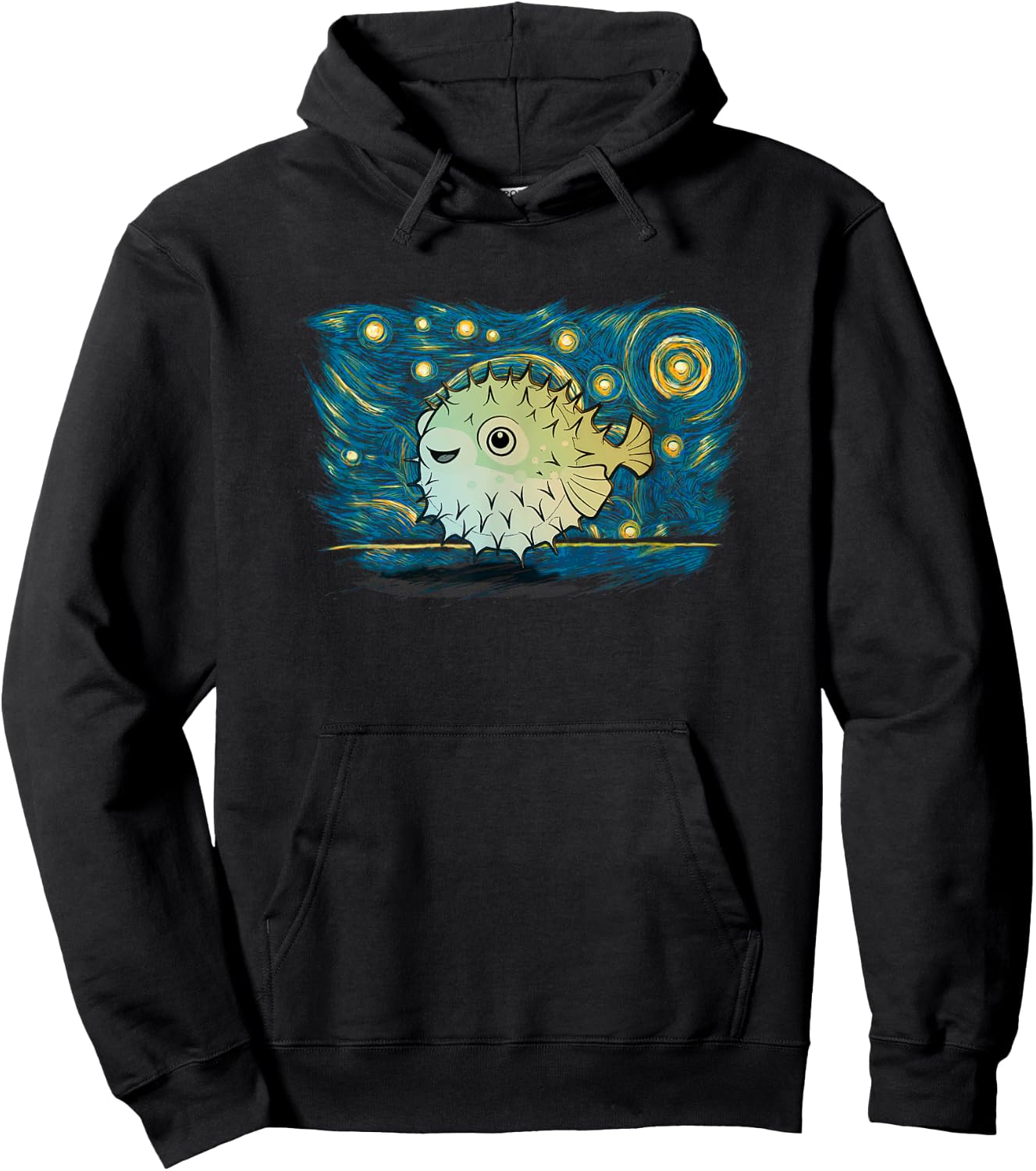 Retro Vintage Style Puffer Fish Hoodie - Hoodie | Black