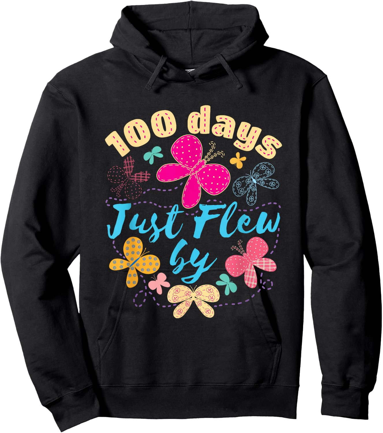 100 Days of School Butterfly Girls 100 Days Just Flew By Hoodie - Hoodie | Black