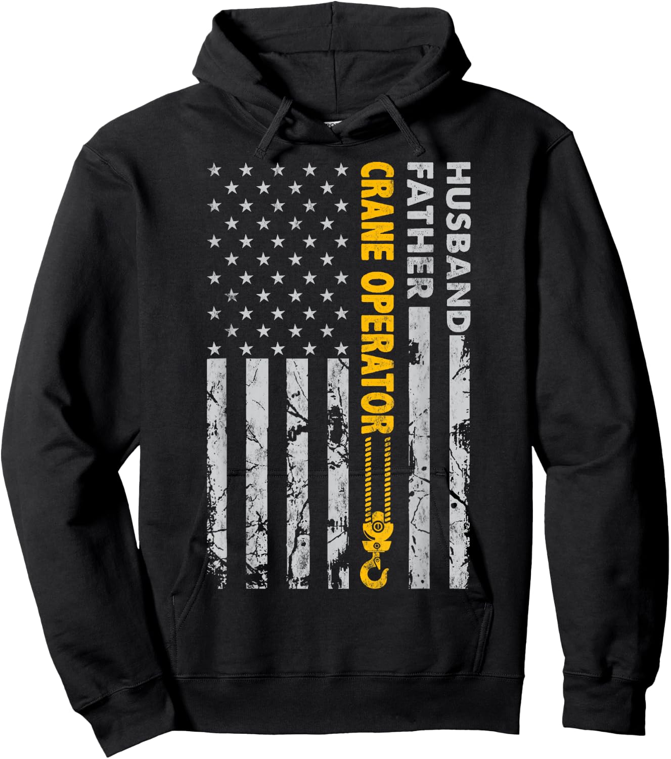 Husband Father Crane Operator USA Flag Hoodie - Hoodie | Black