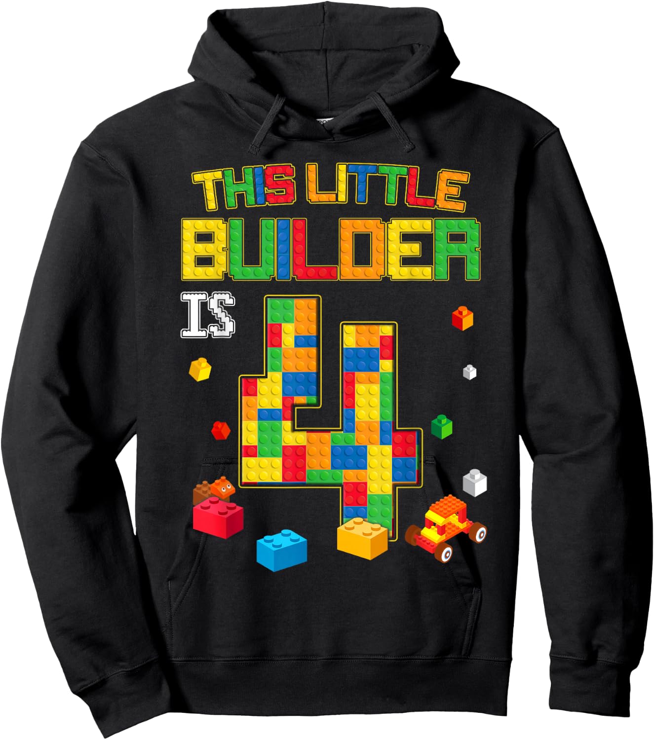 Building Blocks 4 Years Old Birthday Boy Hoodie - Hoodie | Black