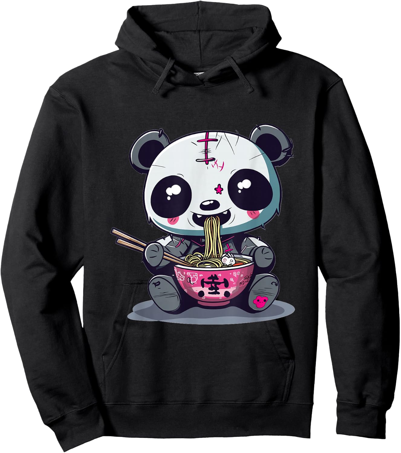 Goth Pastel Cute Creepy Kawaii Panda Voodoo Doll Ramen Hoodie - Hoodie | Black