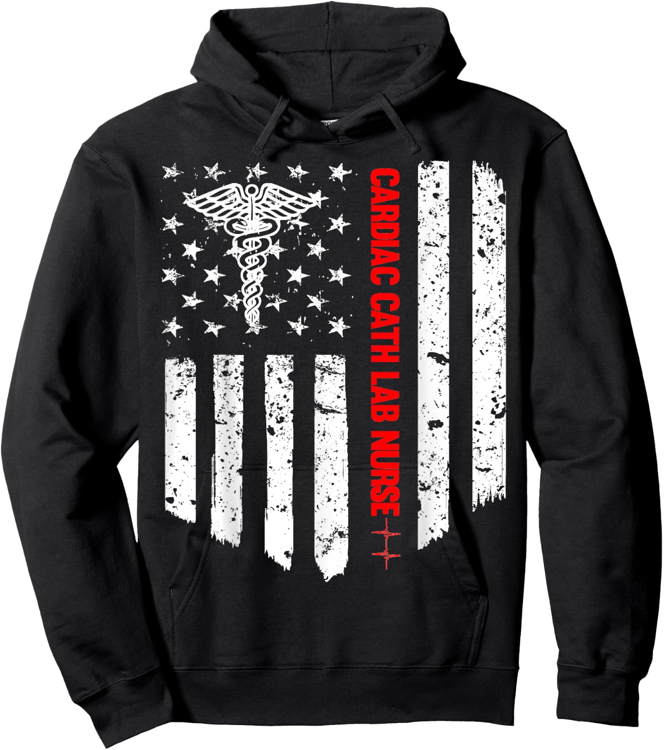 Cardiac Cath Lab Nurse American Flag Registered Nurse Gift Hoodie - Hoodie | Black