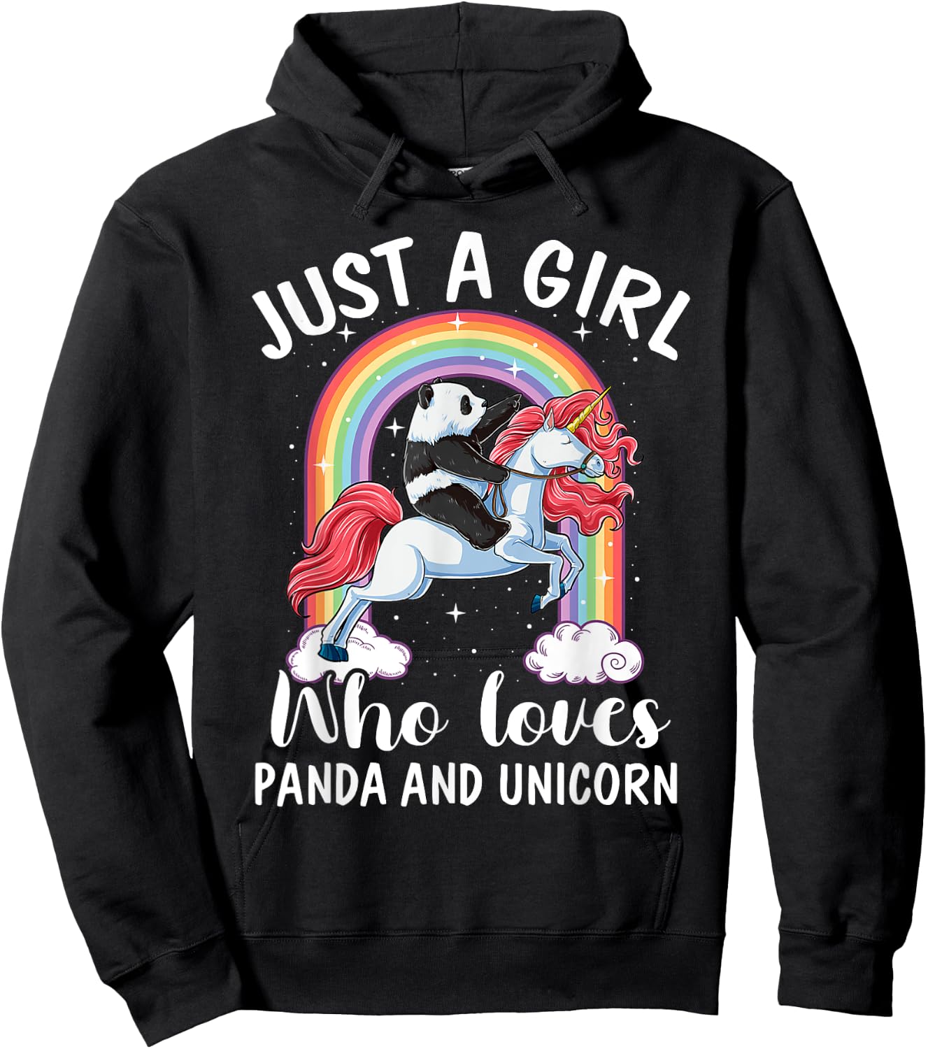 Just A Girl Who Loves Pandas And Unicorns Panda Ride Unicorn Hoodie - Hoodie | Black
